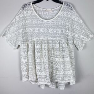 Altar’d State Babydoll top Sz L White Lace Oversized Pullover Festival Bohemian